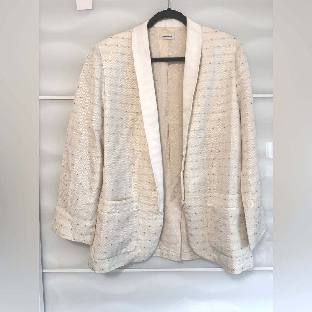 Zadig & Voltaire Cream Women's Blazer jacket size 42 gold designer L - Picture 3 of 8